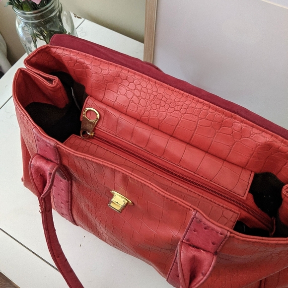 pink & orange faux crocodile faux leather handbag - Picture 6 of 14